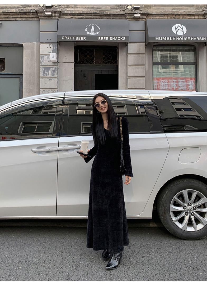 Vネックニットロングワンピース 春のお出かけにぴったりモテ服