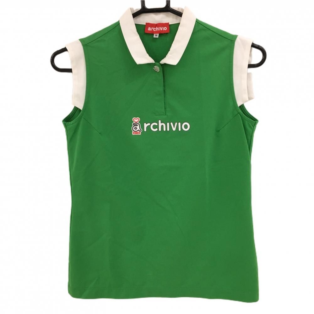 アルチビオ36ポロシャツ　未使用 アルチビオ ノースリーブポロシャツ グリーン×白 ロゴプリント