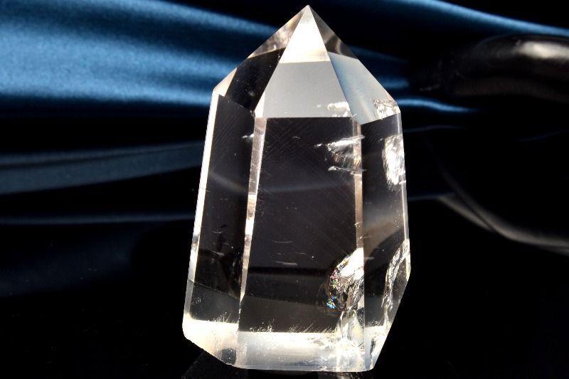 【巨大】★高透明★★虹入り★★バーコード★天然石 水晶 ポイント 六角柱 原石 1点物】虹入り クリスタルクォーツ水晶 53x34x30mm 六角柱