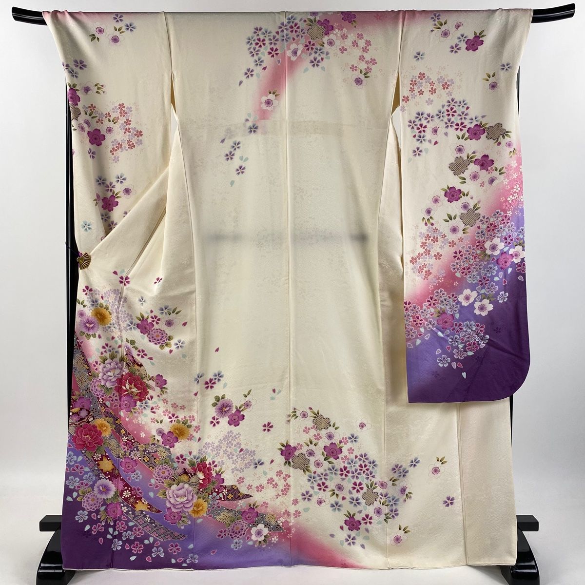 平和屋着物▽訪問着 単衣 紗袷 刺繍 紗綾形花文 正絹