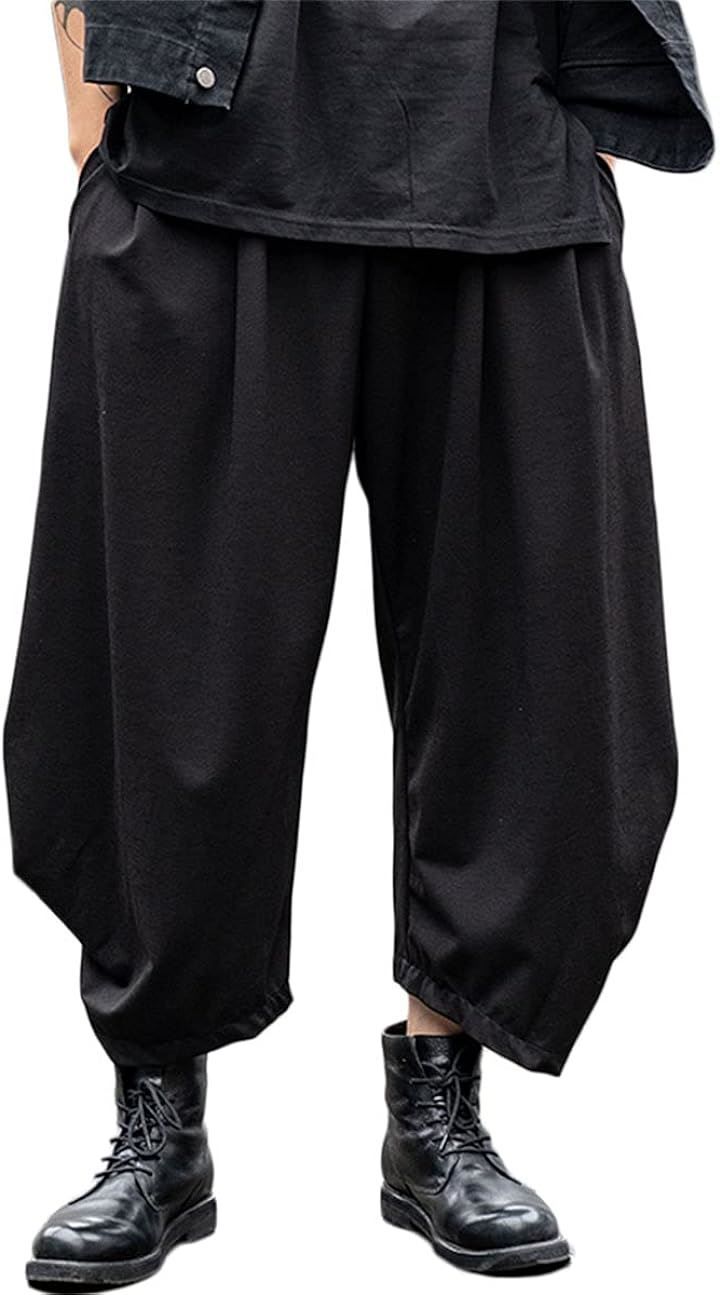 UFNISAK サルエルパンツ ワイドパンツ 袴パンツ 変形 巻きドレープ ゆったり ビッグシルエット ストリート ヒップホップ ひも ゴム ユニセックス おしゃれ モード系( ブラック#98，  Free Size)