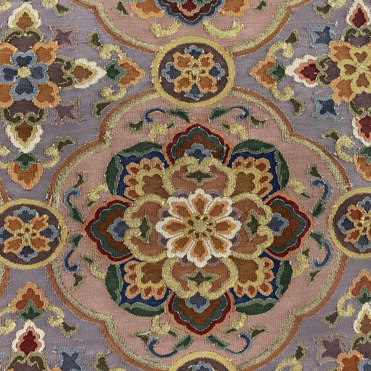 袋帯 華文 草花 金銀糸 灰紫 お太鼓柄 正絹