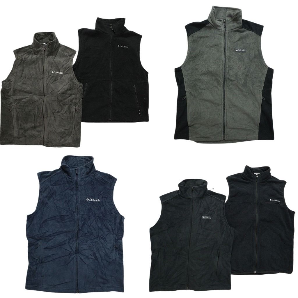 古着卸 コロンビア フリース ベスト 6枚セット メンズ M ジップポケット スタンド ネイビー 古着 NC2695