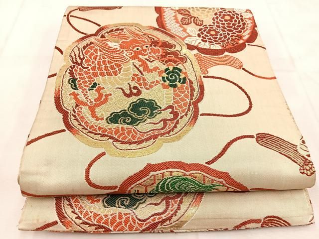 【着物と帯 時流】F25288◆正絹 アンティーク丸帯◆大正ロマン 膨れ織 美品 着物と帯 時流】F25288◇正絹 アンティーク丸帯◇大正ロマン