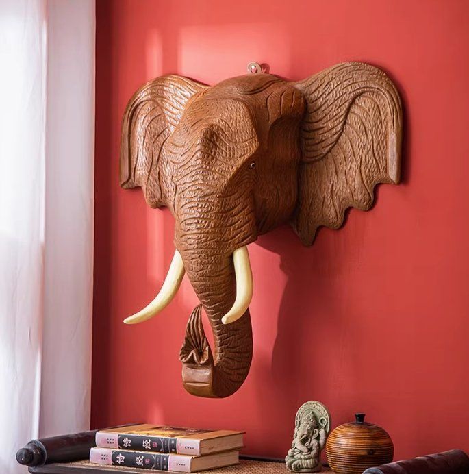 タイ象の頭の壁のペンダント東南アジアの実木彫刻タイ式ソフトウェア