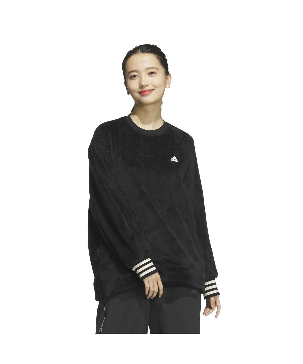 アディダス スウェット ビヨンド ザ ストライプス ルーズフィット シャギークルーネック プルオーバースウェット KTX62 レディース ブラック JG8139 J|L ブラック JG8139 L