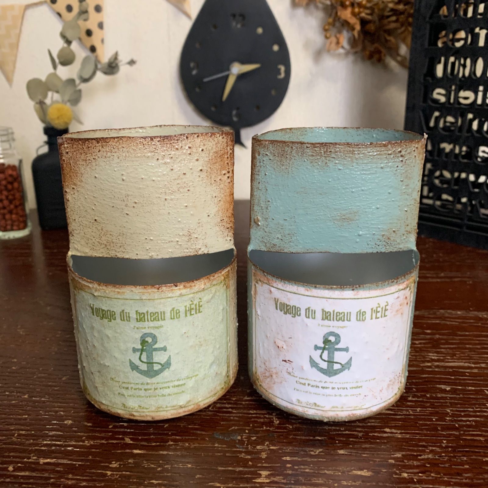 2段寄せ♡リメイク缶2個セット＊リメ缶＊ヘンプベージュ・ピスタチオ