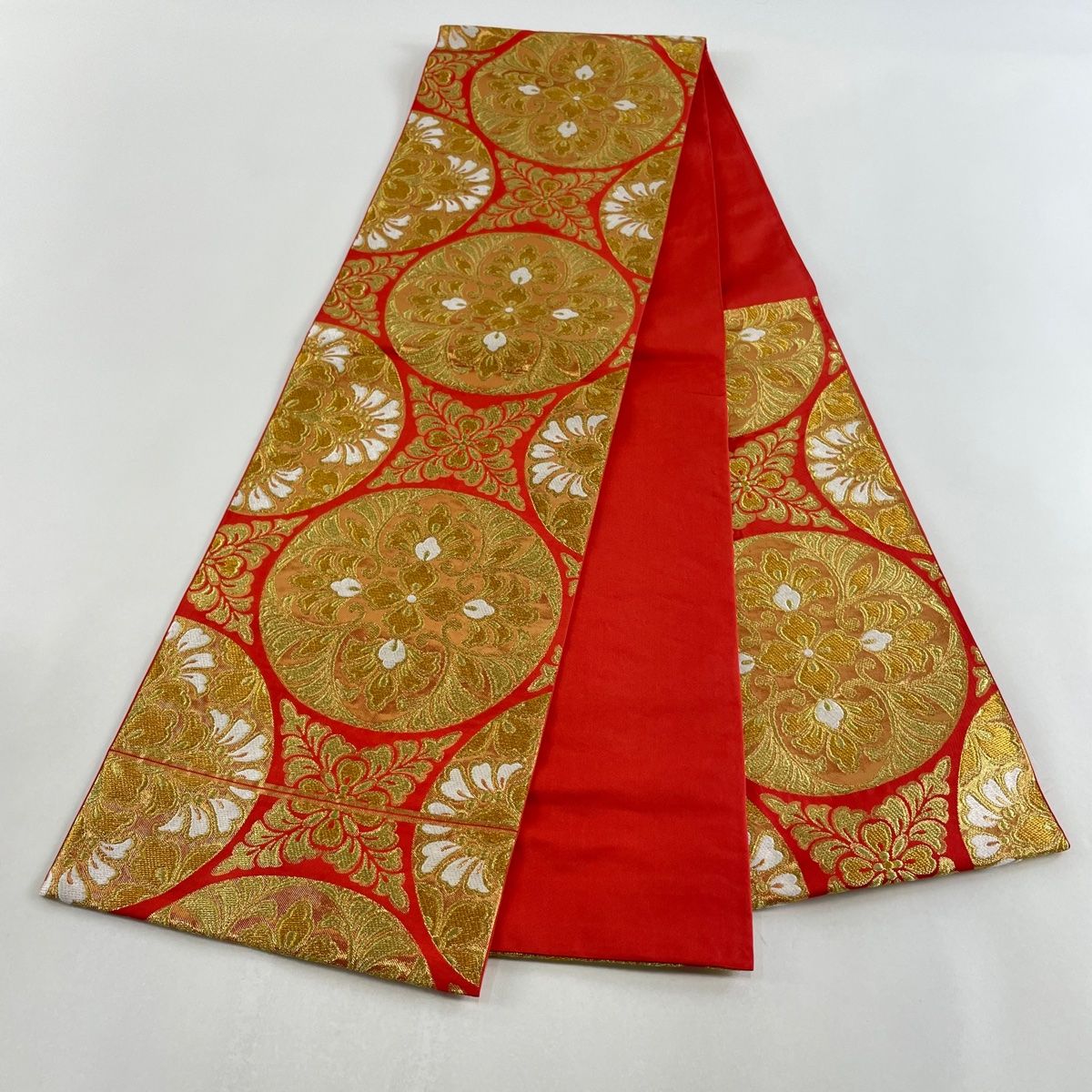 やまと ワンタッチ二重太鼓袋帯 象牙色市松模様 金箔螺鈿細工百合文様 ガード加工 やまと ワンタッチ二重太鼓袋帯 象牙色市松模様 金箔螺鈿細工百合文様