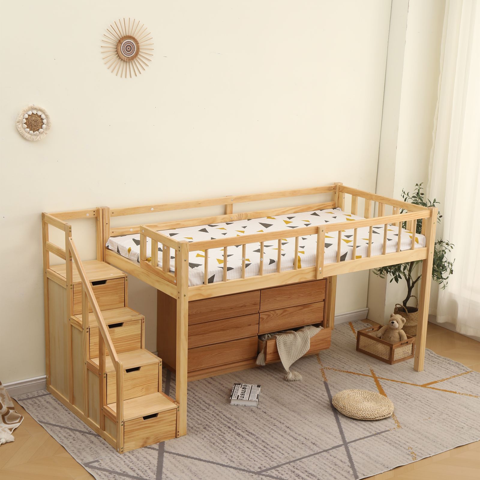 全新品 【ナチュラル】ロフトベッド 木製 ベッド ロフト システム 