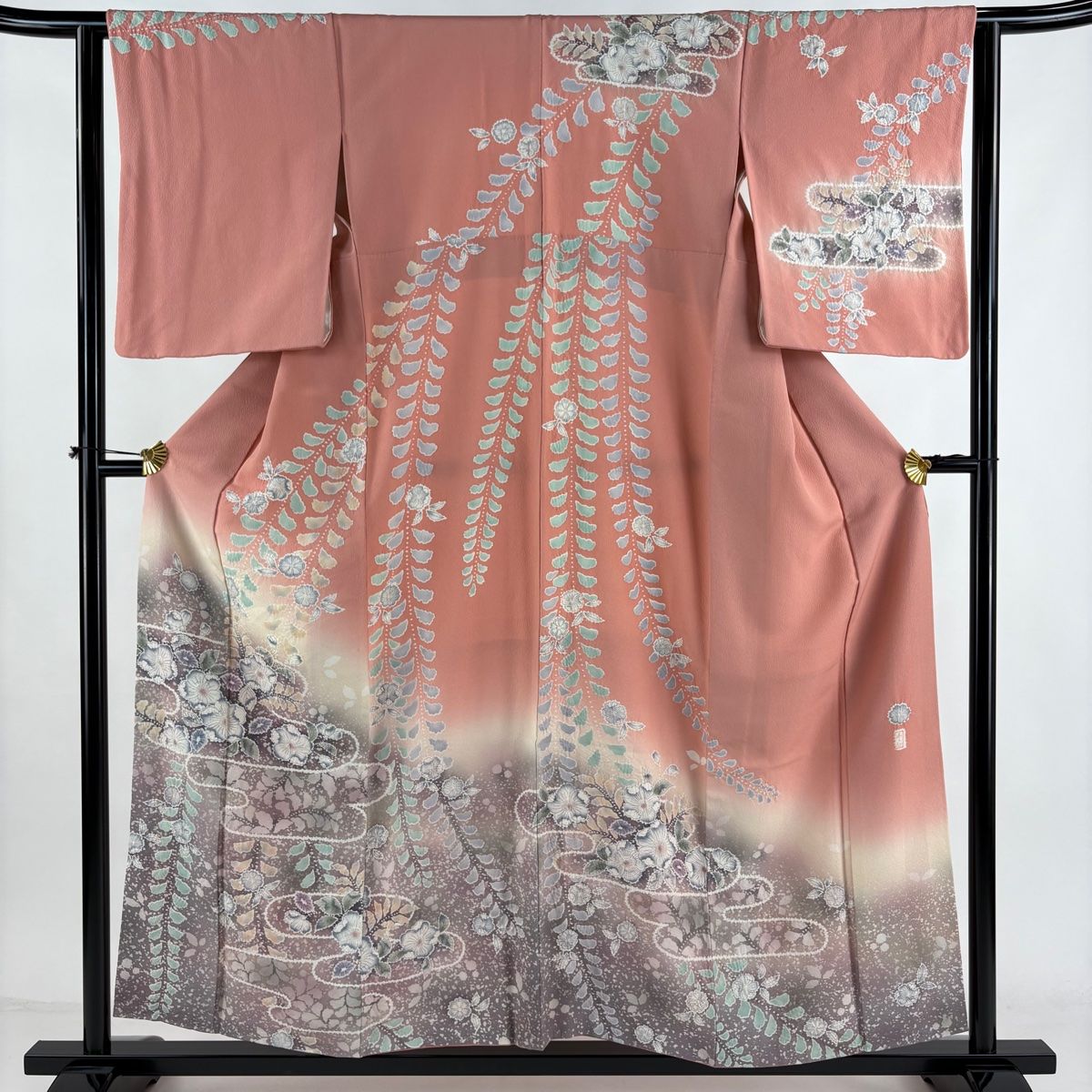 着物屋こころ■長襦袢　無双仕立て　舞桜　蜘蛛の巣　正絹　逸品　未使用　B-jd1091 着物屋こころ□長襦袢 無双仕立て 舞桜文 暈し染め 正絹 逸品 A-