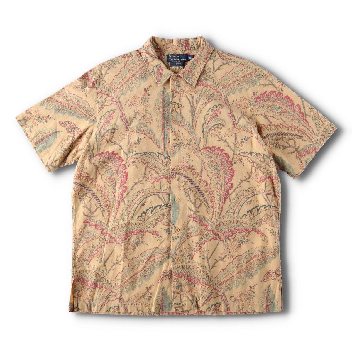 古着 90年代 ラルフローレン Ralph Lauren POLO by Ralph Lauren CLAYTON ペイズリー柄 半袖 リネン×コットンシャツ/evb005085