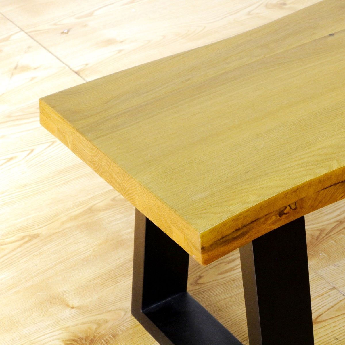 レザークッションおまけ付き 天然木 ダイニングベンチ 一枚板風 オーク