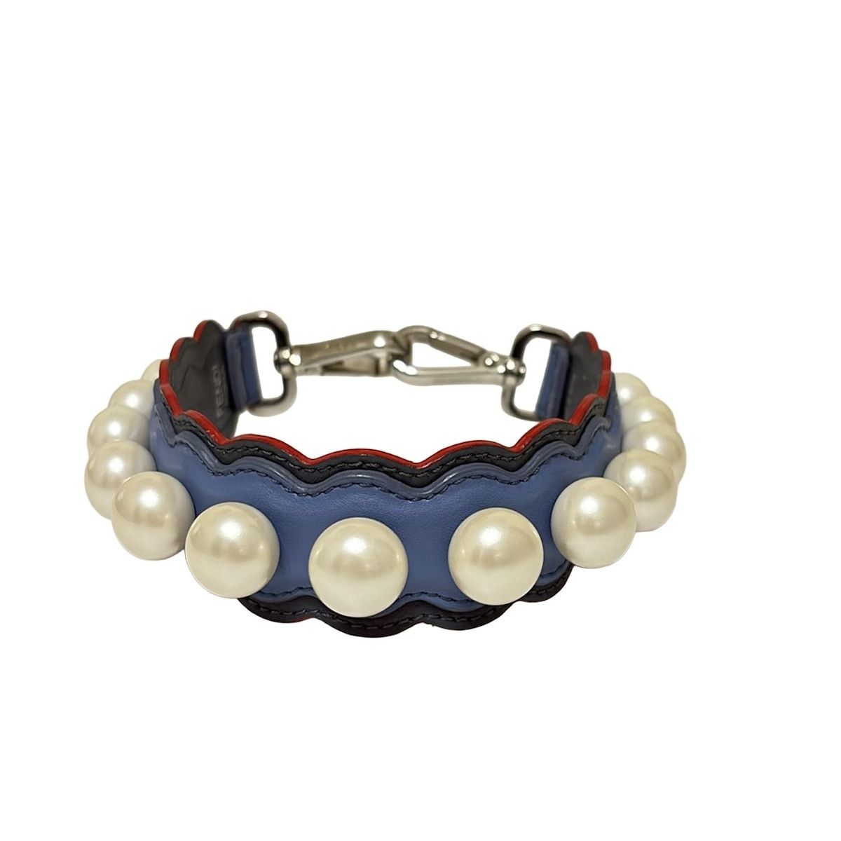 FENDI フェンディ ストラップ ミニストラップユー ブルー×アイボリー×レッド フェイクパール レザー