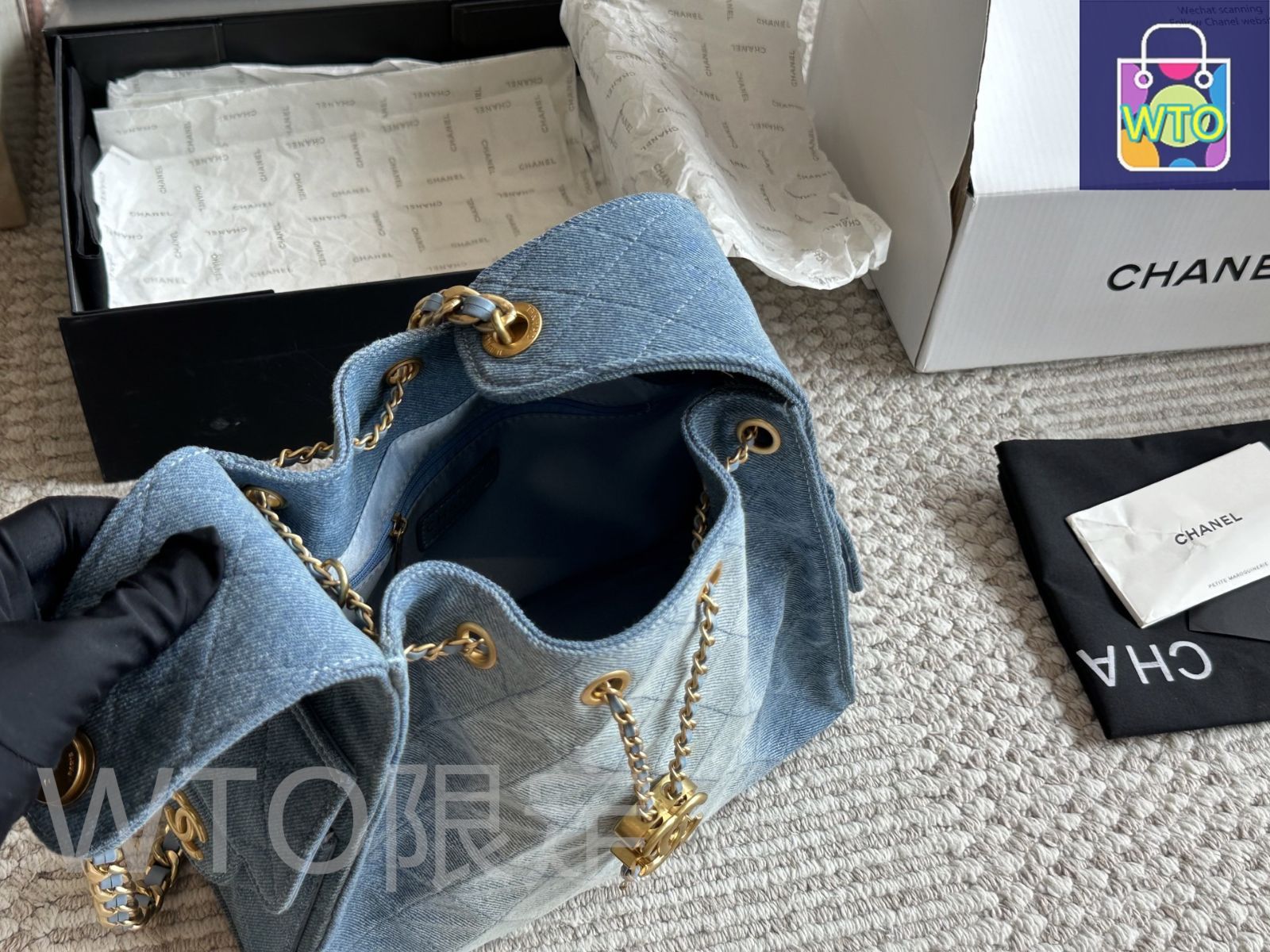 CHANEL 未使用美品 ウォッシュド デニム ホーボー バッグ 上品♪】 CHANEL 22 ウォッシュド デニム ミニ ハンドバッグ