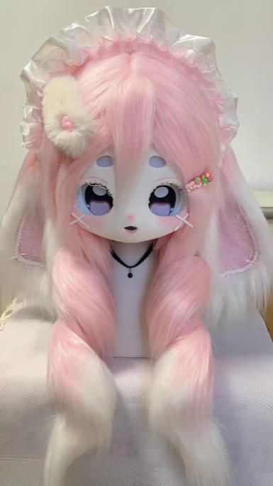 着ぐるみヘッド kigurumi NO.168 うさぎ ピンク 垂れ耳 ファースーツ 全頭ヘッド ケモノ マスク ぬいぐるみ コスプレ コスチューム 一点物