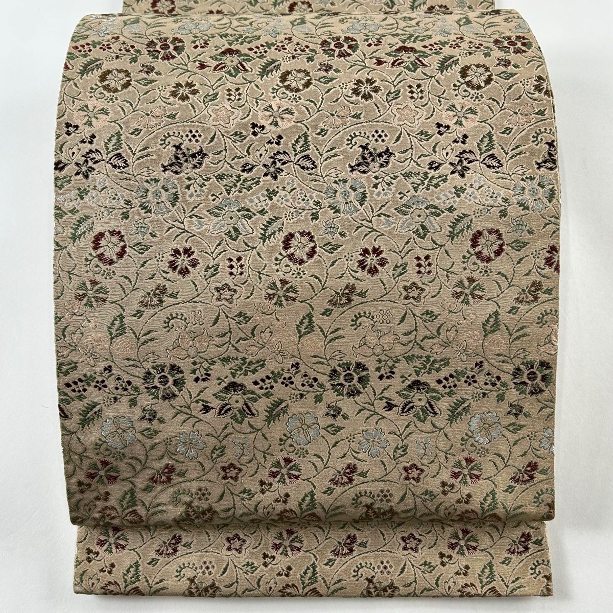 丸帯 龍村晋 落款 早雲寺銀襴錦 箔 薄茶色 全通 正絹