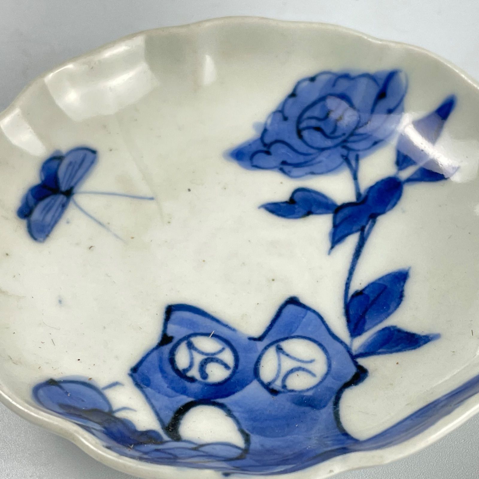 690 染付 花 蝶 古伊万里 伊万里焼 骨董 アンティーク 小皿 5枚セット