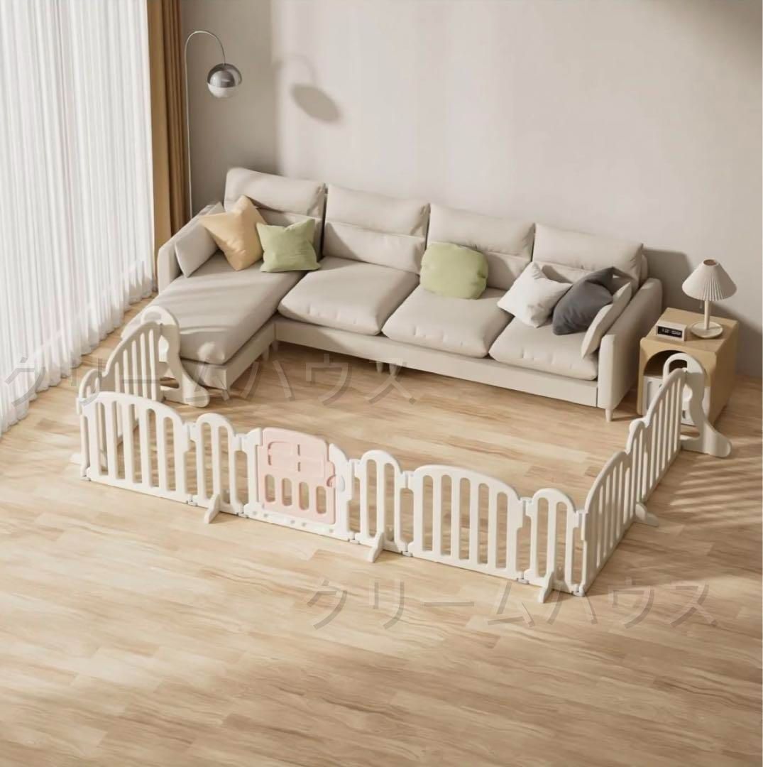 ベビーゲート ドア付き 全幅260cm 置くだけ ベビーフェンス 柵 フェンス ベビーサークル テレビガード キッズパーテーション 簡単