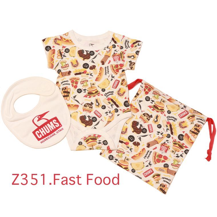 CHUMS チャムス CH27-1036 ベビーパターンドギフトセット 半袖ロンパース スタイ 巾着袋 3点セット ギフトセット ベビーサイズ