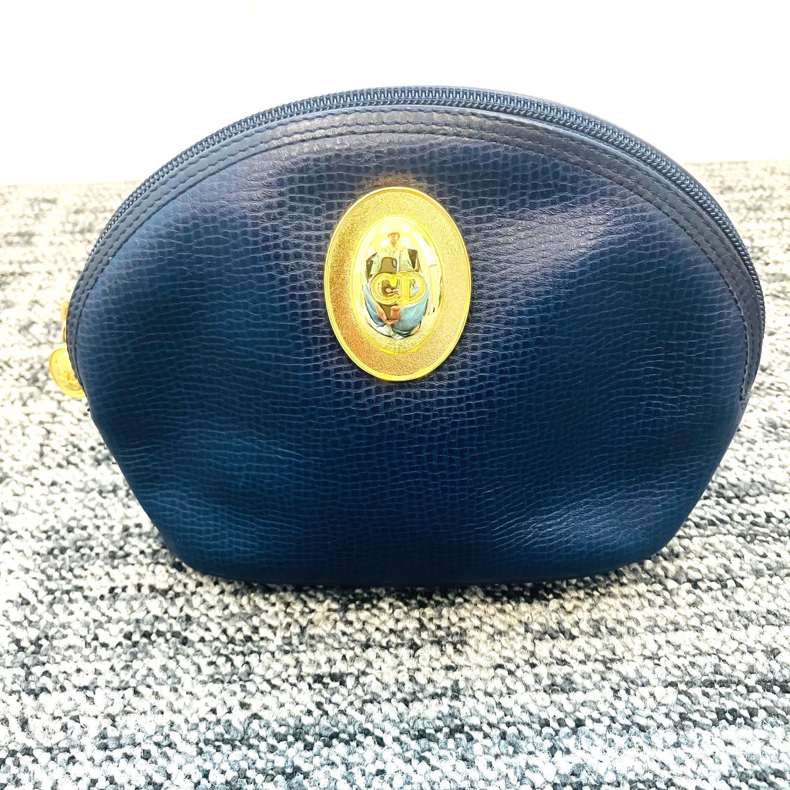 Christian Dior クリスチャンディオール ＣＤロゴ ネイビー レザーポーチ X2111