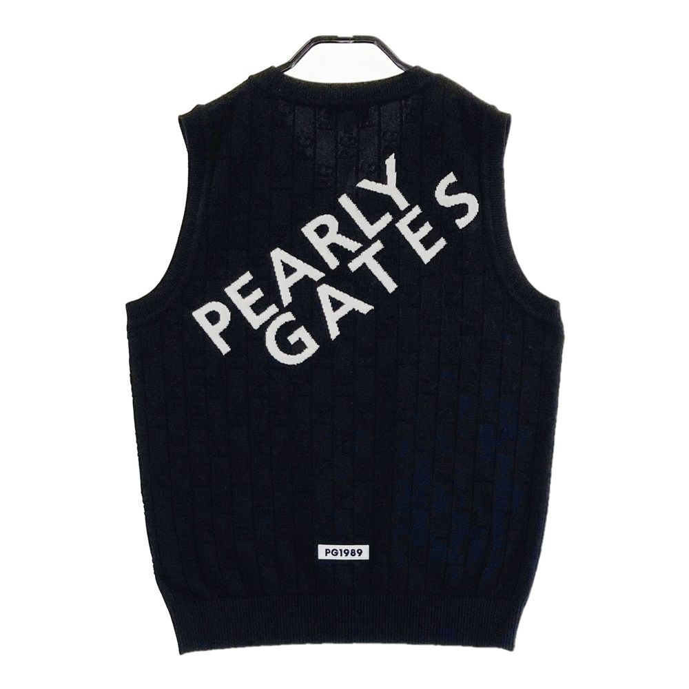 サイズ：1 PEARLY GATES パーリーゲイツ 2023年モデル Vネック ニットベスト 総柄 ブラック系 [240101474542] ゴルフウェア レディース ストスト サイズ：1 PEARLY GATES パーリーゲイツ 2023年モデル Vネック