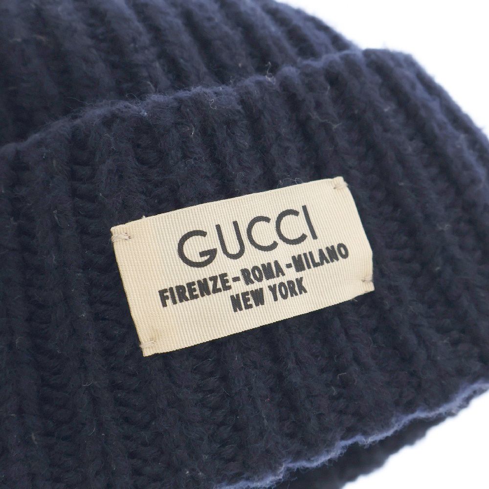 GUCCI (グッチ) ロゴプリントラベル リブ ウールニットキャップ