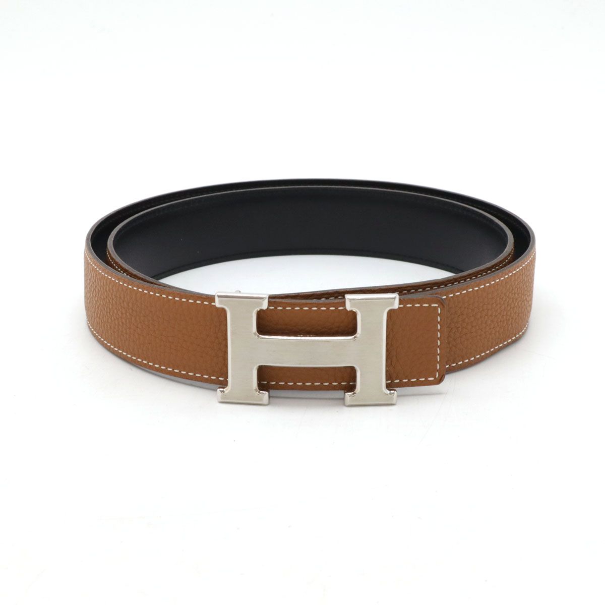 HERMES エルメス Hベルト リバーシブル トゴ BOXカーフ ボックスカーフ レザー ブラック ゴールド ブラウン シルバー金具 #95 Q刻印