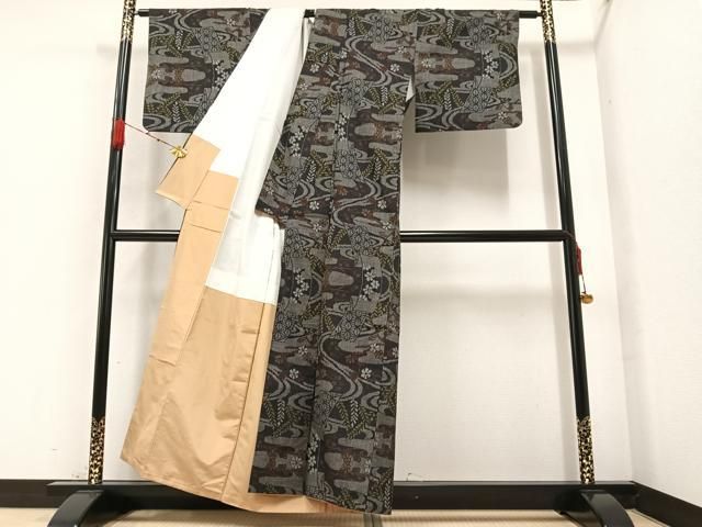 平和屋着物○本場大島紬 一元絣 草花文 正絹 逸品 未使用 AABA7825ph