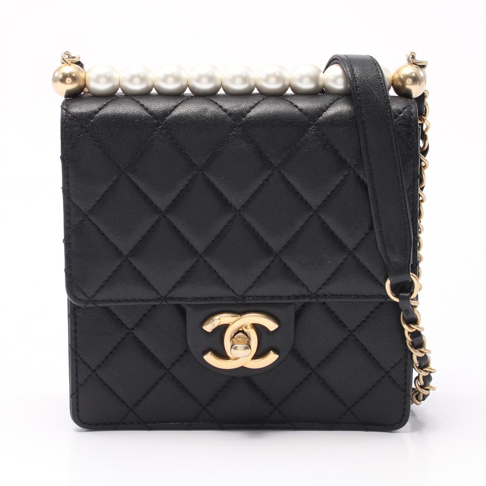 シャネル CHANEL ショルダーバッグ マトラッセ パール AS0584 ブラック ラムスキン 羊革 マトラッセ パールチェーンショルダー レディース Used B