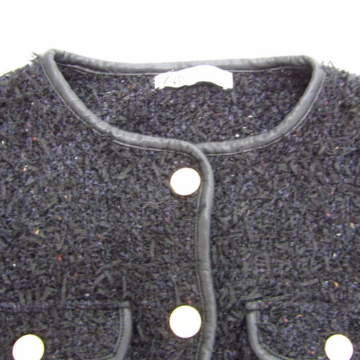 【新品】ZARA ノーカラージャケット M 黒 ザラ ノーカラージャケット ウール混 アウター 黒 レディース