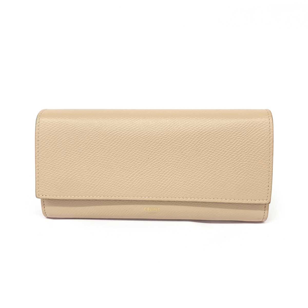 CELINE セリーヌ 長財布 ベージュ レザー レディース 240001075555 