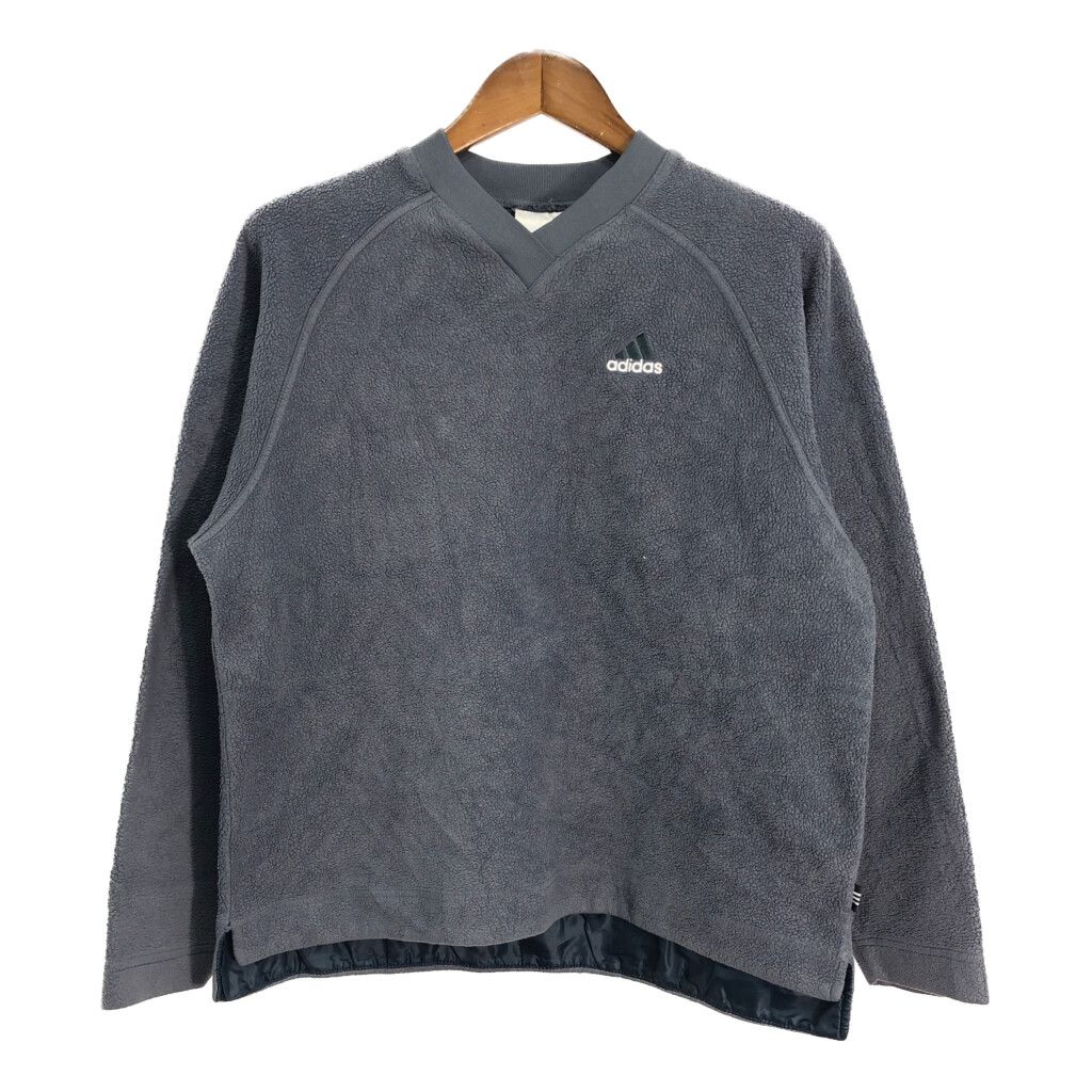 90年代 adidas アディダス Vネック フリース プルオーバージャケット スポーツ グレー (メンズ L) 中古 古着 S4082
