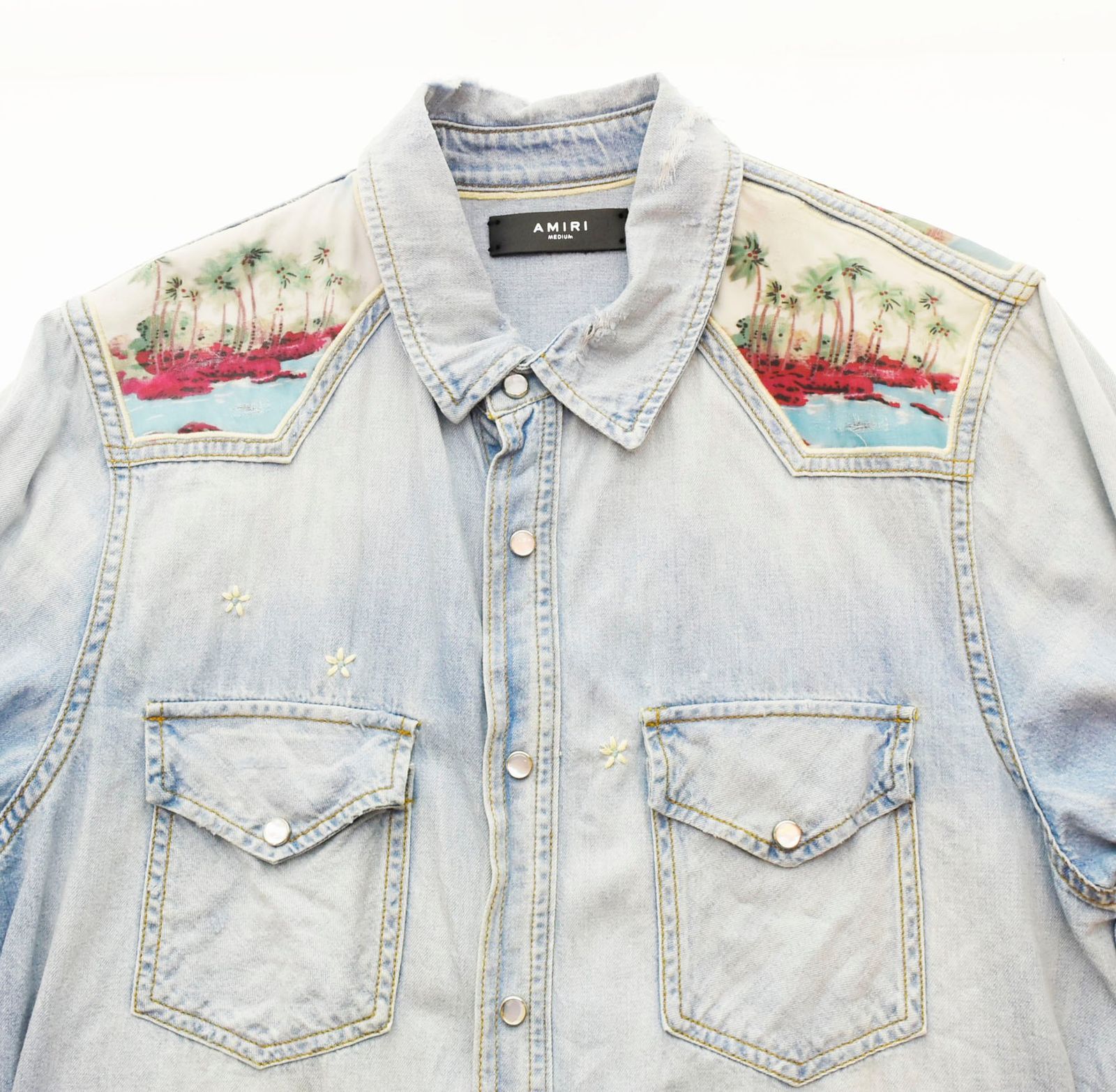 アミリ AMIRI ダメージ加工 デニムシャツ 青 RN150712 長袖