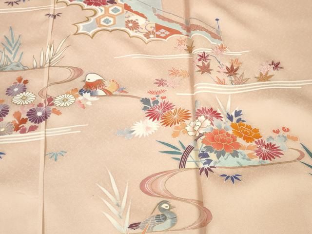  上 創業460年 千總 付下げ 反物 着尺 御所車花鳥文 金彩 kh 5 訪問着 付け下げ 着物反物