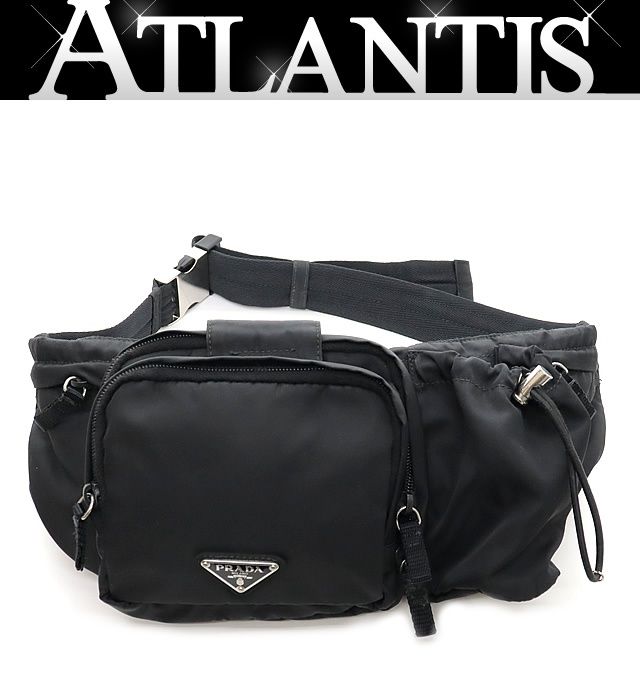 【広尾店】プラダ PRADA 三角ロゴ ボディバッグ ウエストポーチ ナイロン 黒 SV金具 VA0056 【16034】