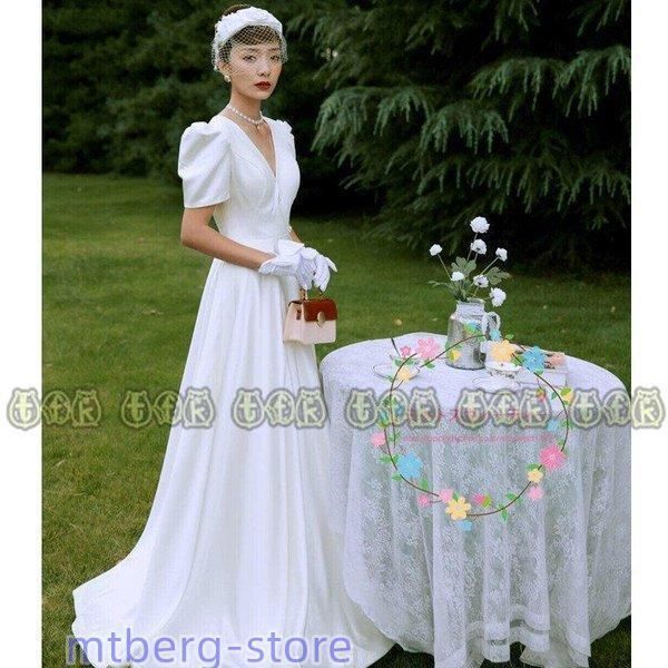 ウェディングドレス エンパイアライン 袖あり 白 ワンピース 結婚式 二次会 挙式 披露宴 前撮り 後撮り ビーチフォト 二次会ドレスlwc503 アイテムzyt518