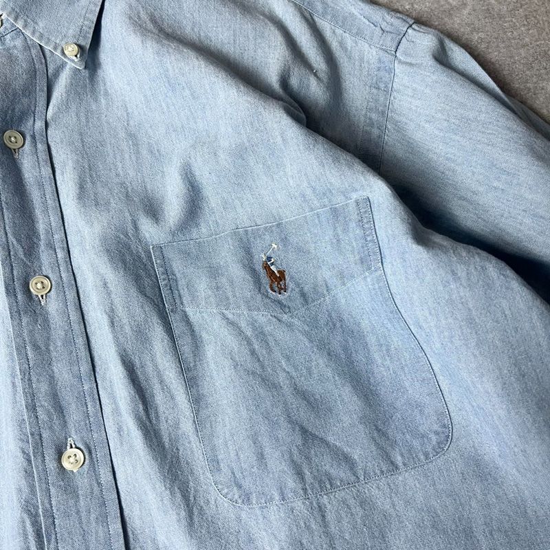 BIG SHIRT 90s RALPH LAUREN 100% コットン シャンブレー 長袖 ボタン