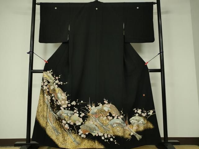 平和屋着物□豪華黒留袖 作家物 駒刺繍 地紙吉祥花文 金銀彩
