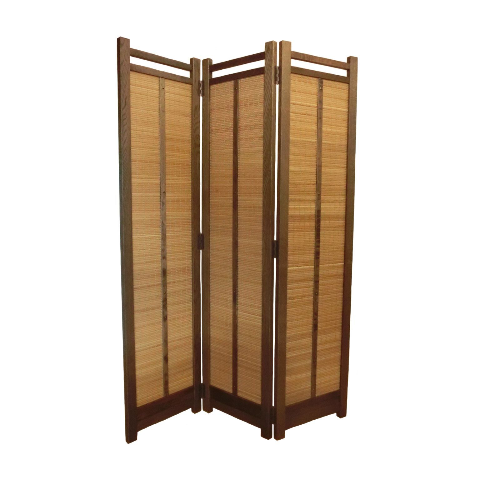 天然ヨシベニヤ貼り小さめ3連スクリーン 自由丁番使用屏風フレーム琥珀
