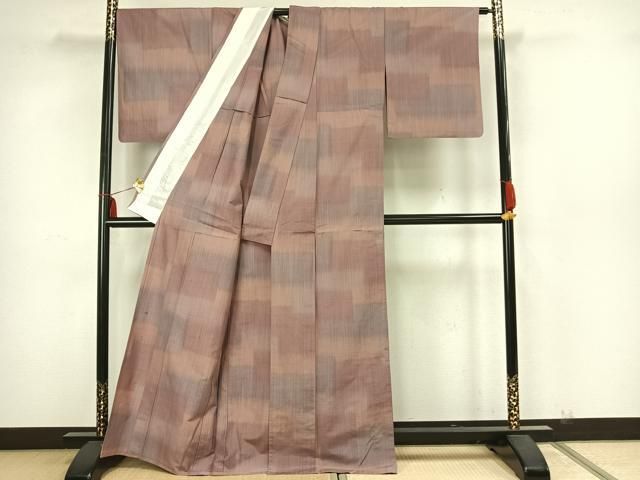 平和屋着物▽上質な紬 単衣 格子 正絹 逸品 DAAV9733sf