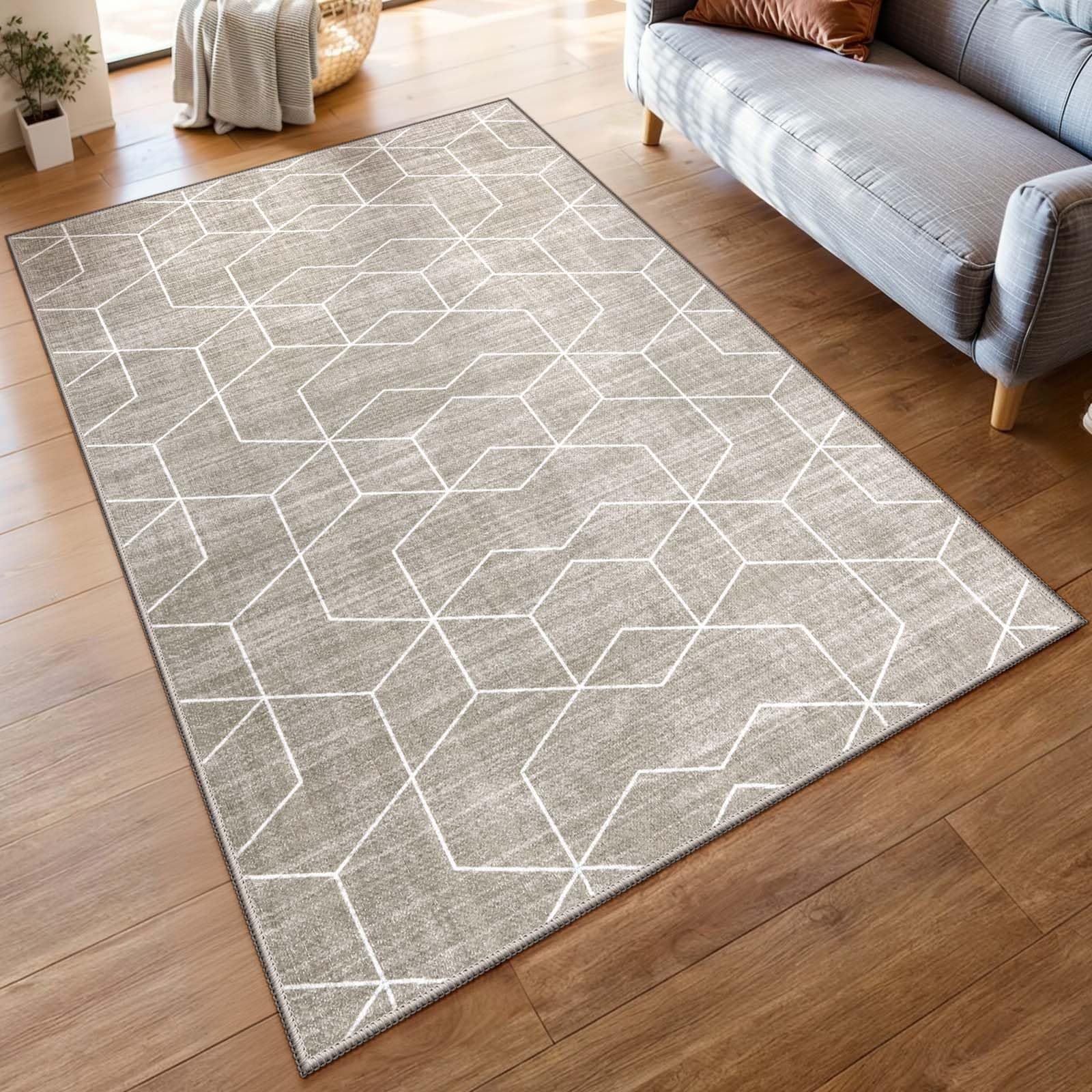 HAOCOOラグ カーペット 夏 140х200cm 1.5畳 洗える 北欧風 おしゃれ オールシーズン適用 幾何 滑り止め 床保護 防音 寝室 リビング シェニール ラグマット 抗菌防臭 耐磨耗性 軽量 ハニカム柄 ライトブラウン