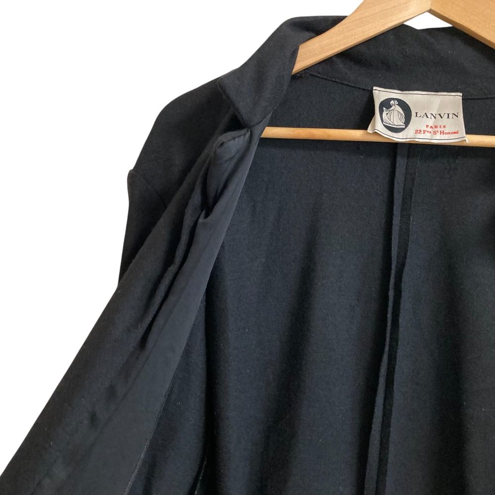 【日本製】ランバンLANVIN ファーフード付き ウールコート 36 ブラック♪ 美品 LANVIN ランバン ファーストライン アンゴラブレンド
