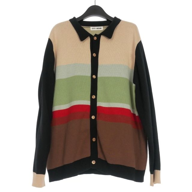 ティー TTT MSW 22AW Border Knit Cardigan 襟付き 切替 ニット