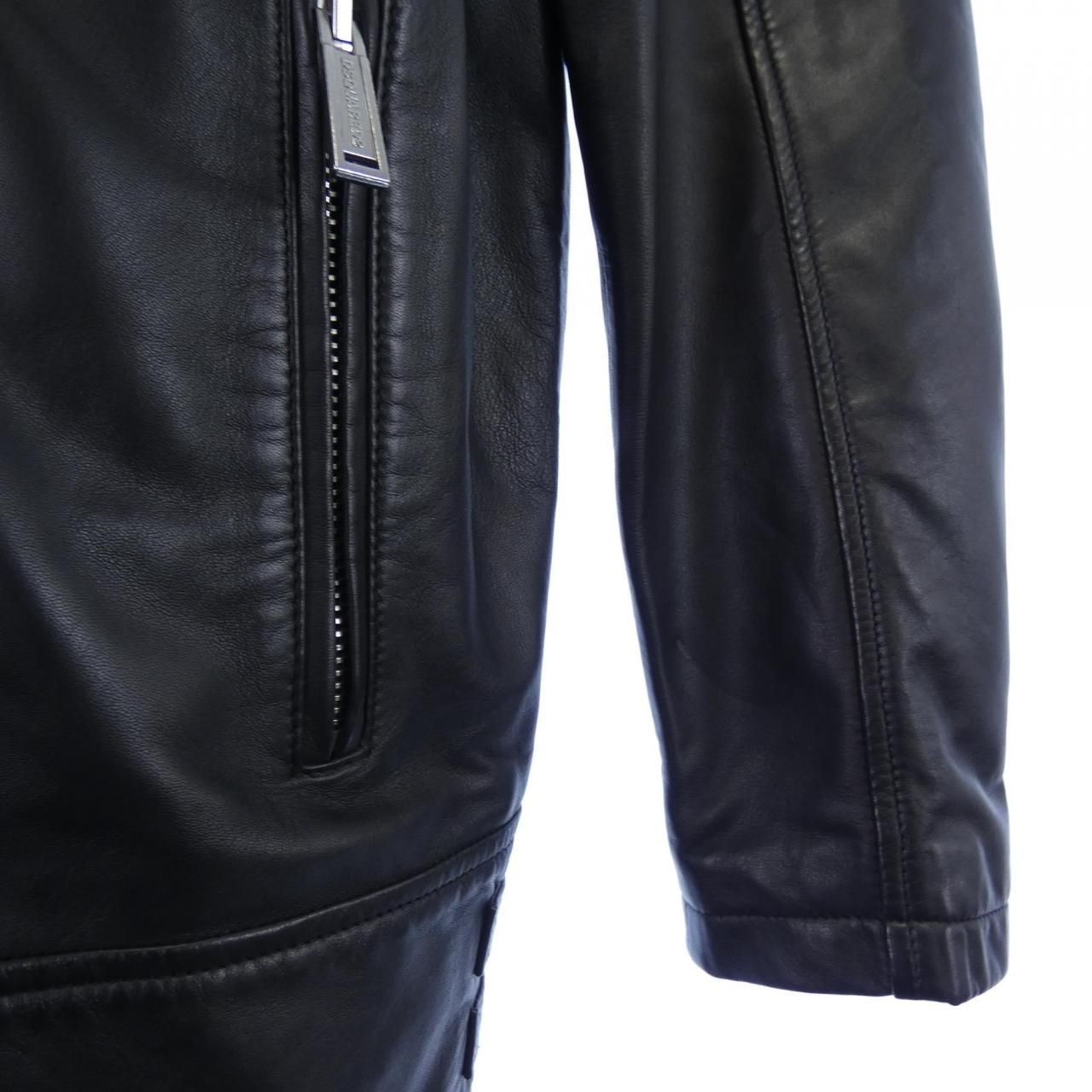DSQUARED2 ベージュ レザー シングルライダースジャケット size48 Liugoo Leathers 本革 メッシュレザー 2ラインシングル