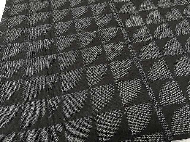 平和屋着物▽上質な紬 単衣 幾何学文 黒地 正絹 逸品 CAAW1338xi