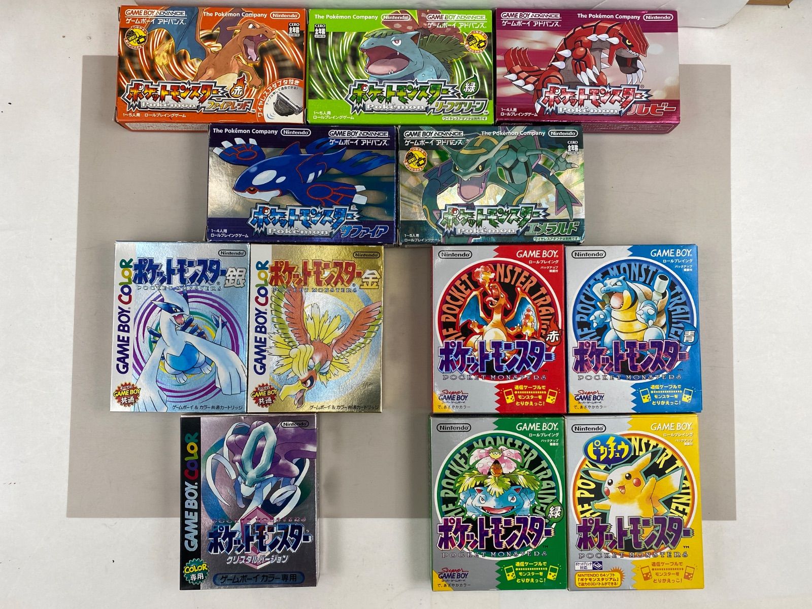 ポケモン ポケットモンスターシリーズ ソフト12点 外箱 内装ケース 取扱説明書付き ゲームボーイ ゲームボーイ アドバンス 赤緑青金銀クリスタルルビーサファイアエメラルドピカチュウ