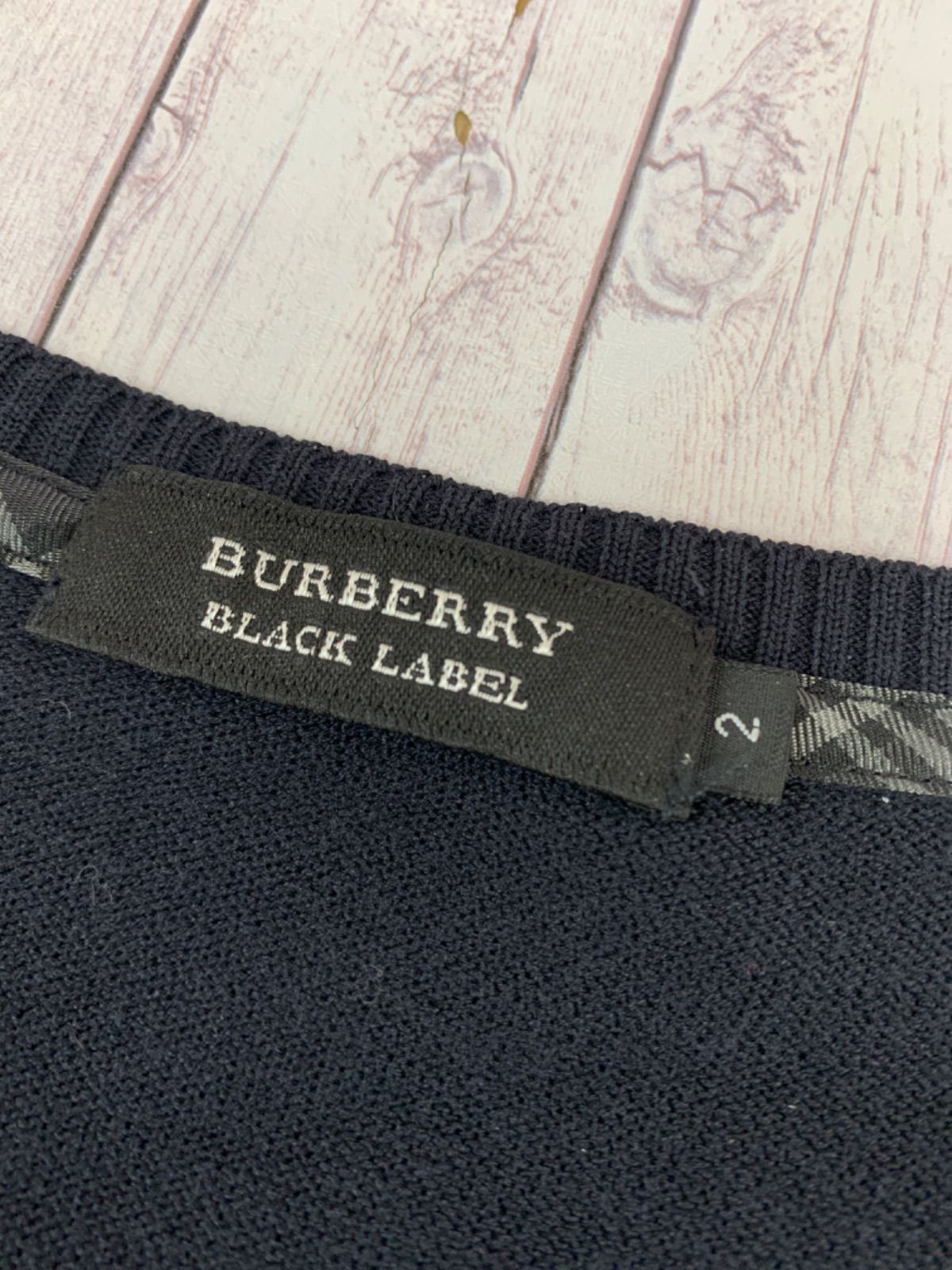 ☆BURBERRY BLACK LABEL バーバリー ブラックレーベル ニットベスト サイズ2 シルク コットン 薄手 Vネック ロゴ刺繍 D1N14-150-29 黒 メンズ MK891