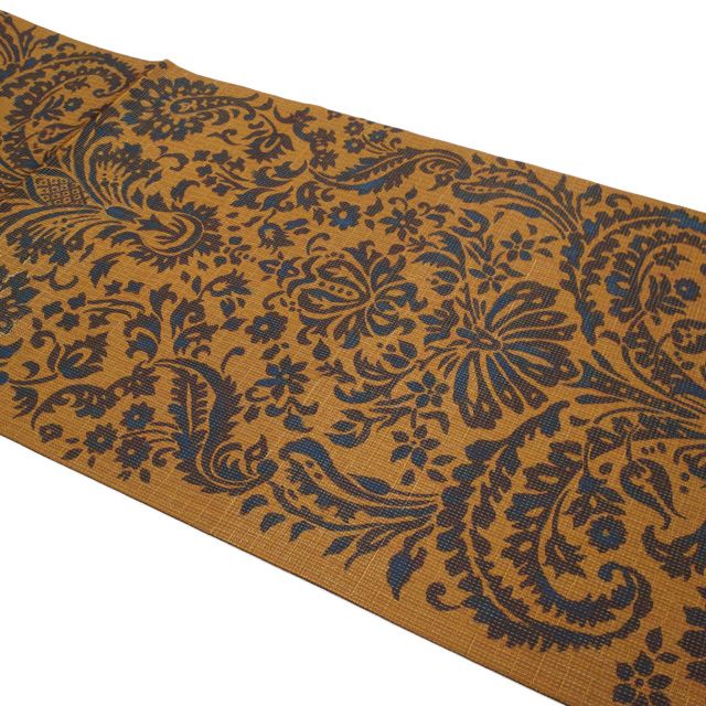 美品★袋帯　正絹　藍染　型染　全通柄 中古】 袋帯 全通 正絹 紬 リサイクル 染め帯 手染め 駱駝色地