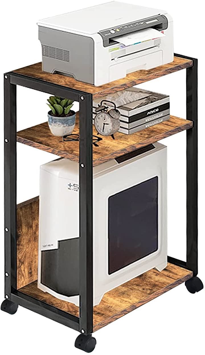 MORIFUKU パソコンワゴン PCラック キャスター付き デスクワゴン 木製移動便利 サイドワゴン PC本体収納 プリンター収納 オフィ パソコンワゴン MORIFUKU PCラック キャスター付き デスクワゴン 木製