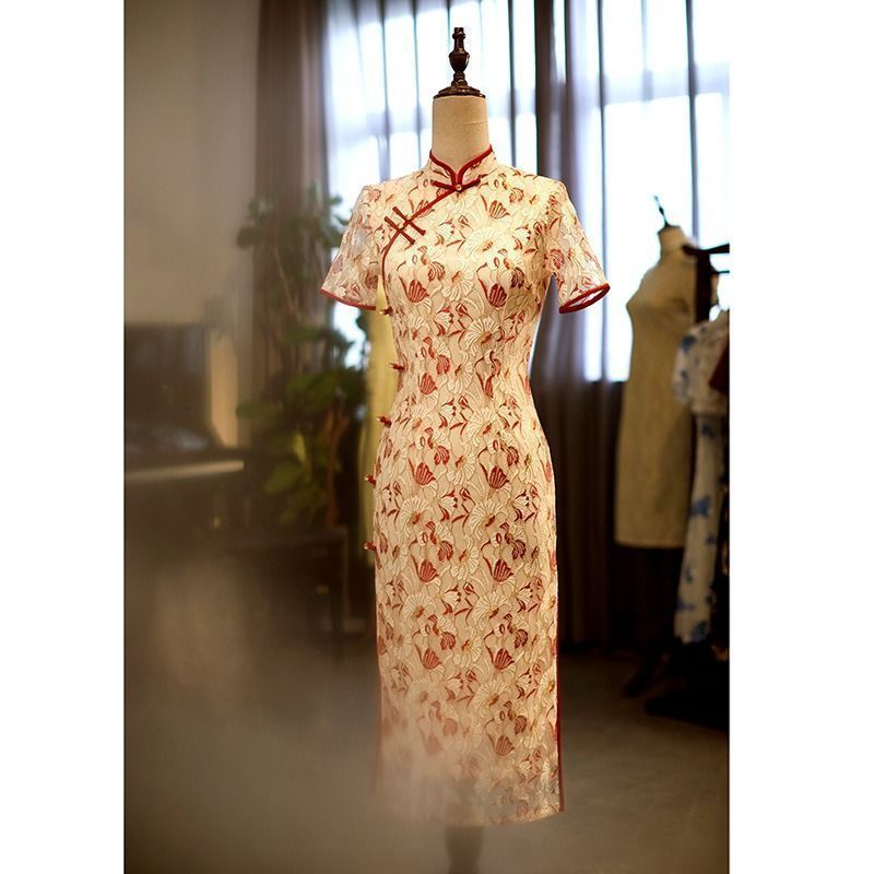 レディース 夏 民族衣装 コスチューム 美しい チャイナ ドレス 女性 乾杯 摩耗 花嫁 結婚式 婚約 レース ロング丈 USTAUSTRALIA_COM_AU